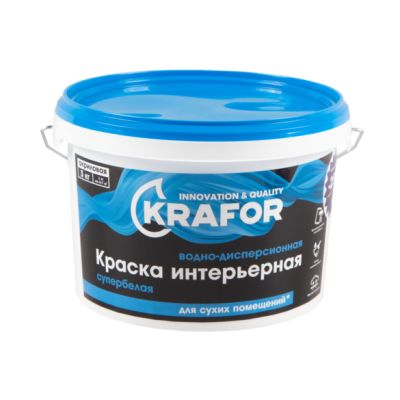 Краска В/Д интер супербелая 3кг (1) Krafor (син) в Туле