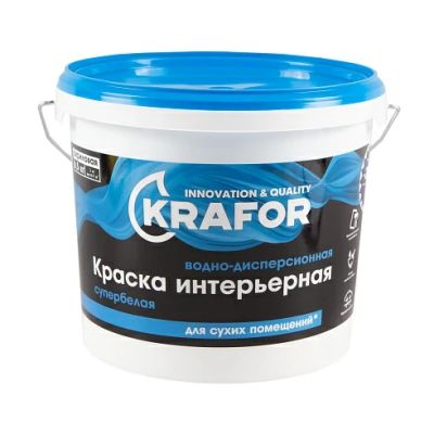Краска В/Д интер супербелая 6,5кг (1) Krafor (син) в Туле